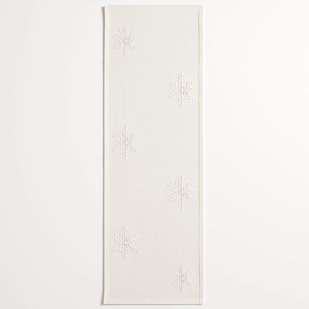 Camino de mesa blanco, bordado de copo de nieve — textiles de mesa de Galería Navidad