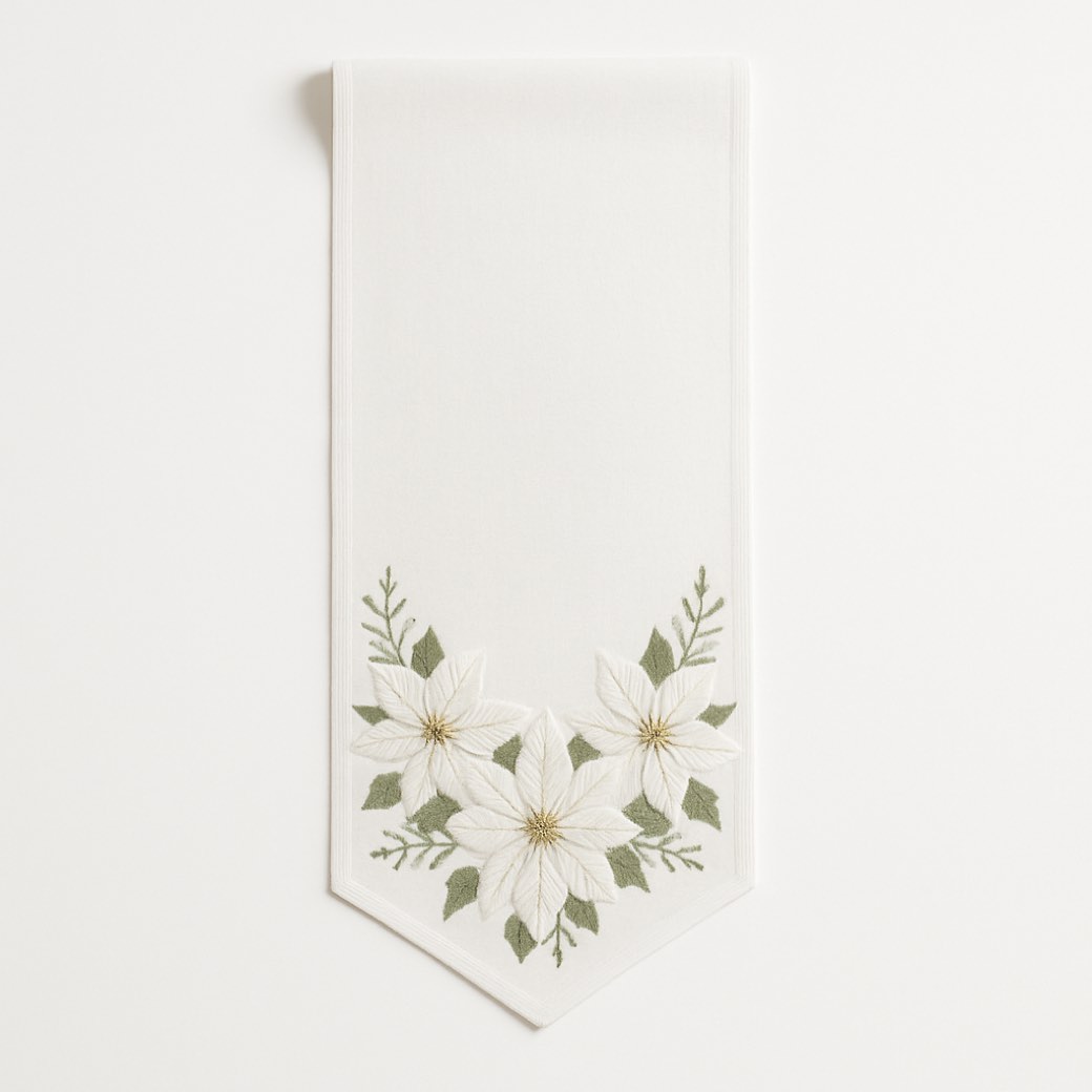Camino de mesa blanco, de nochebuena — textiles de mesa de Galería Navidad