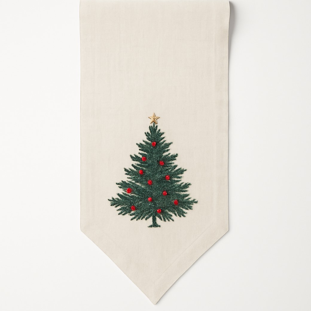 Camino de mesa natural, bordado — textiles de mesa de Galería Navidad
