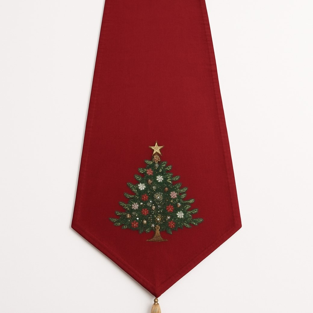 Camino de mesa rojo, bordado — textiles de mesa de Galería Navidad