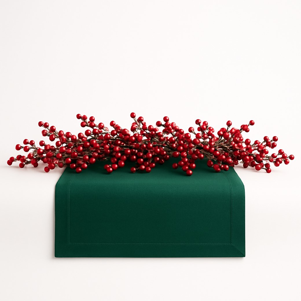 Camino de mesa rojo, con baya — textiles de mesa de Galería Navidad