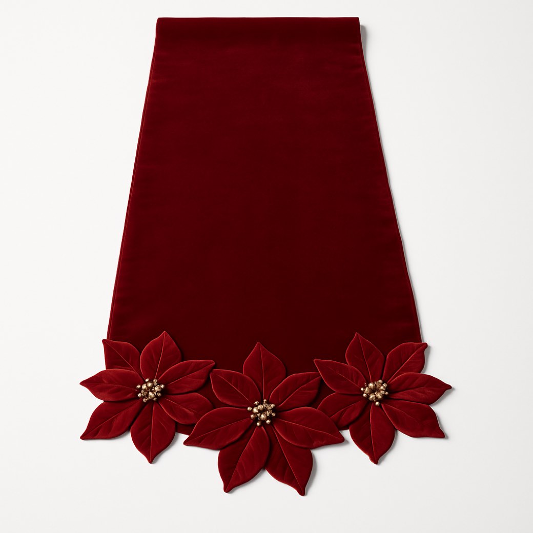 Camino de mesa rojo de terciopelo, de nochebuena — textiles de mesa de Galería Navidad