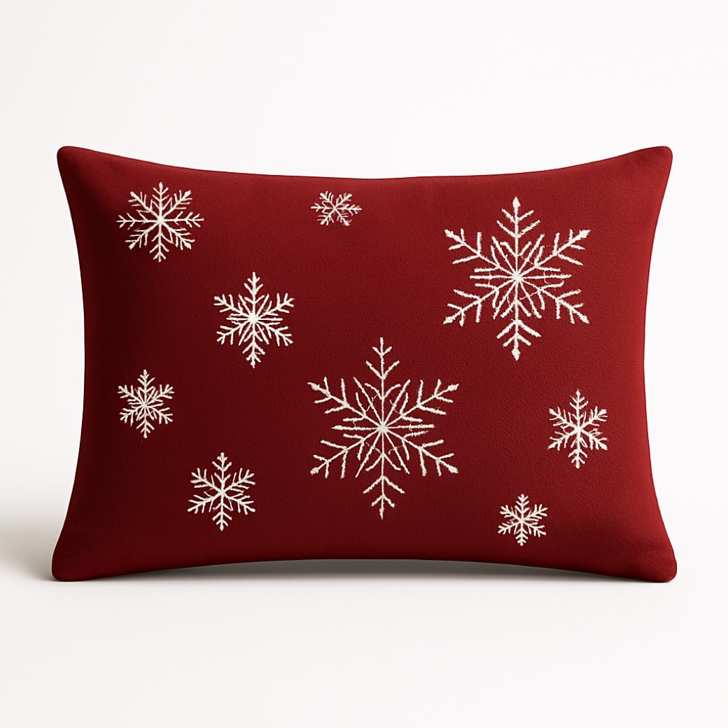 Cojín navideño rojo, bordado de copo de nieve — cojines de Galería Navidad