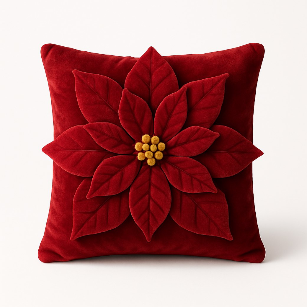 Cojín navideño rojo de terciopelo, de nochebuena — cojines de Galería Navidad