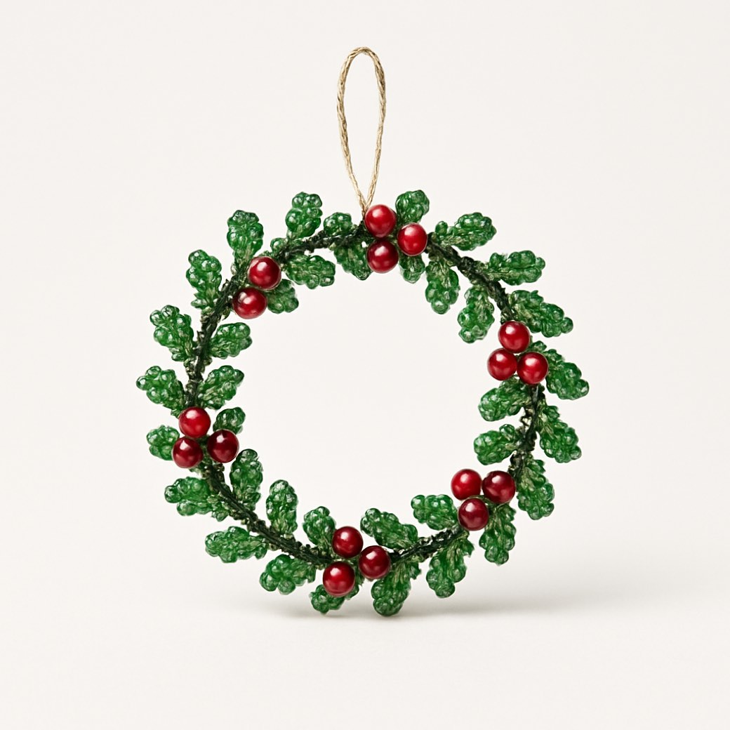 Corona navideña roja de cuentas, con bayas · 10 cm — coronas de Galería Navidad