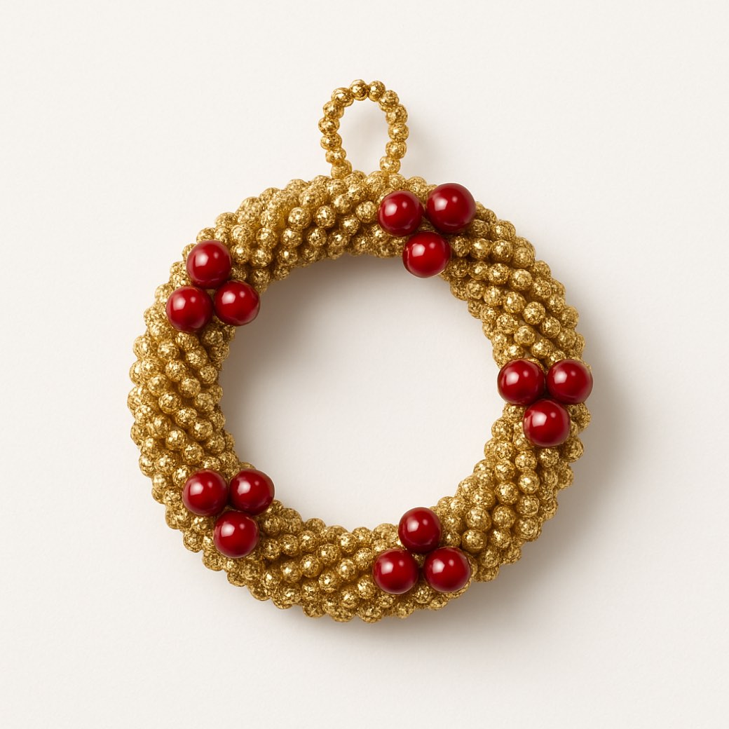 Corona navideña roja de cuentas, con bayas · 10 cm — coronas de Galería Navidad