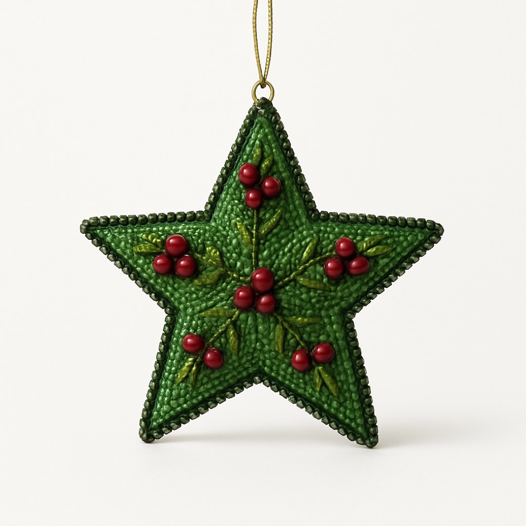 Estrella decorativa roja de cuentas, con bayas — estrellas de Galería Navidad