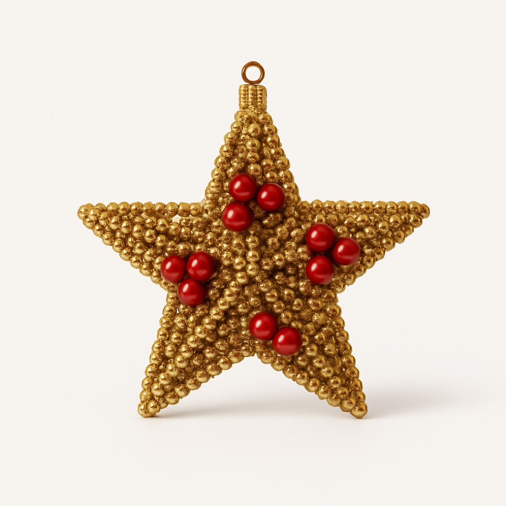 Estrella decorativa roja de cuentas, con bayas — estrellas de Galería Navidad