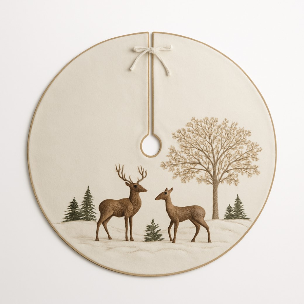 Faldón de árbol, bordado de venado · 127 cm — faldones de árbol de Galería Navidad