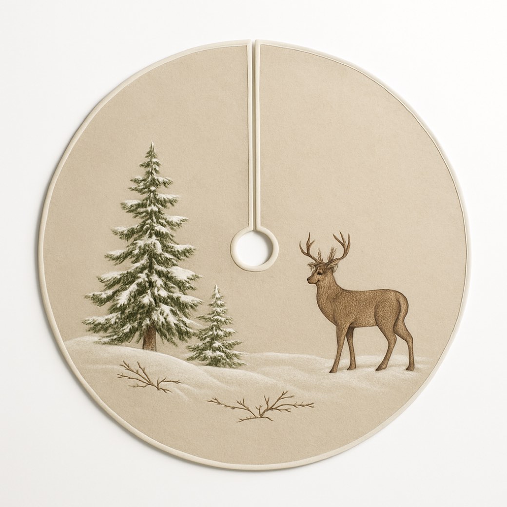 Faldón de árbol, bordado de venado · 127 cm — faldones de árbol de Galería Navidad