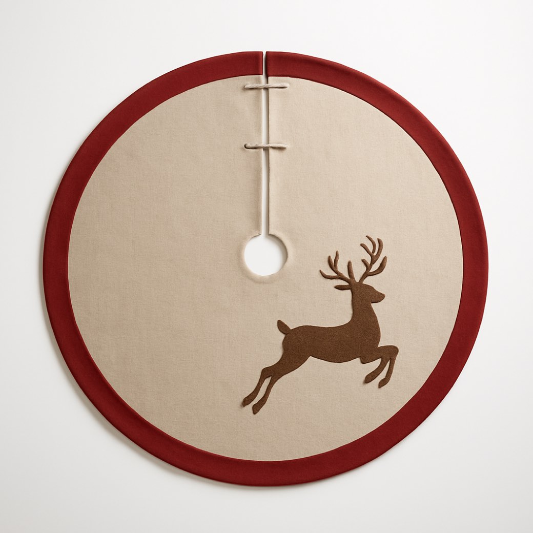 Faldón de árbol, con aplicación de reno · 127 cm — faldones de árbol de Galería Navidad