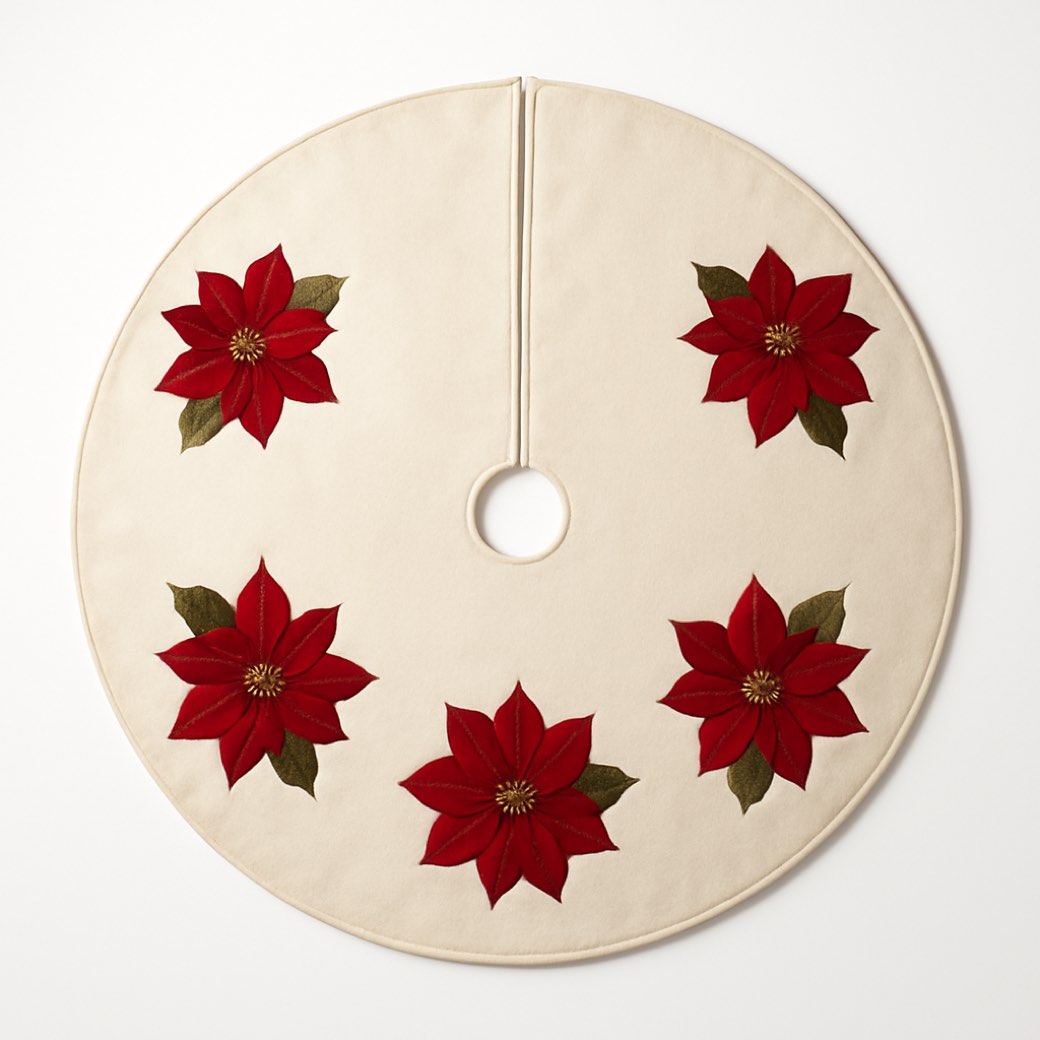 Faldón de árbol marfil, con aplicación de nochebuena · 137 cm — faldones de árbol de Galería Navidad