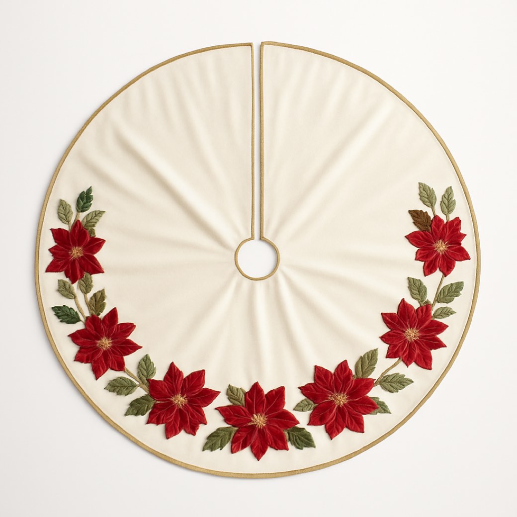 Faldón de árbol marfil, con aplicación de nochebuena · 137 cm — faldones de árbol de Galería Navidad