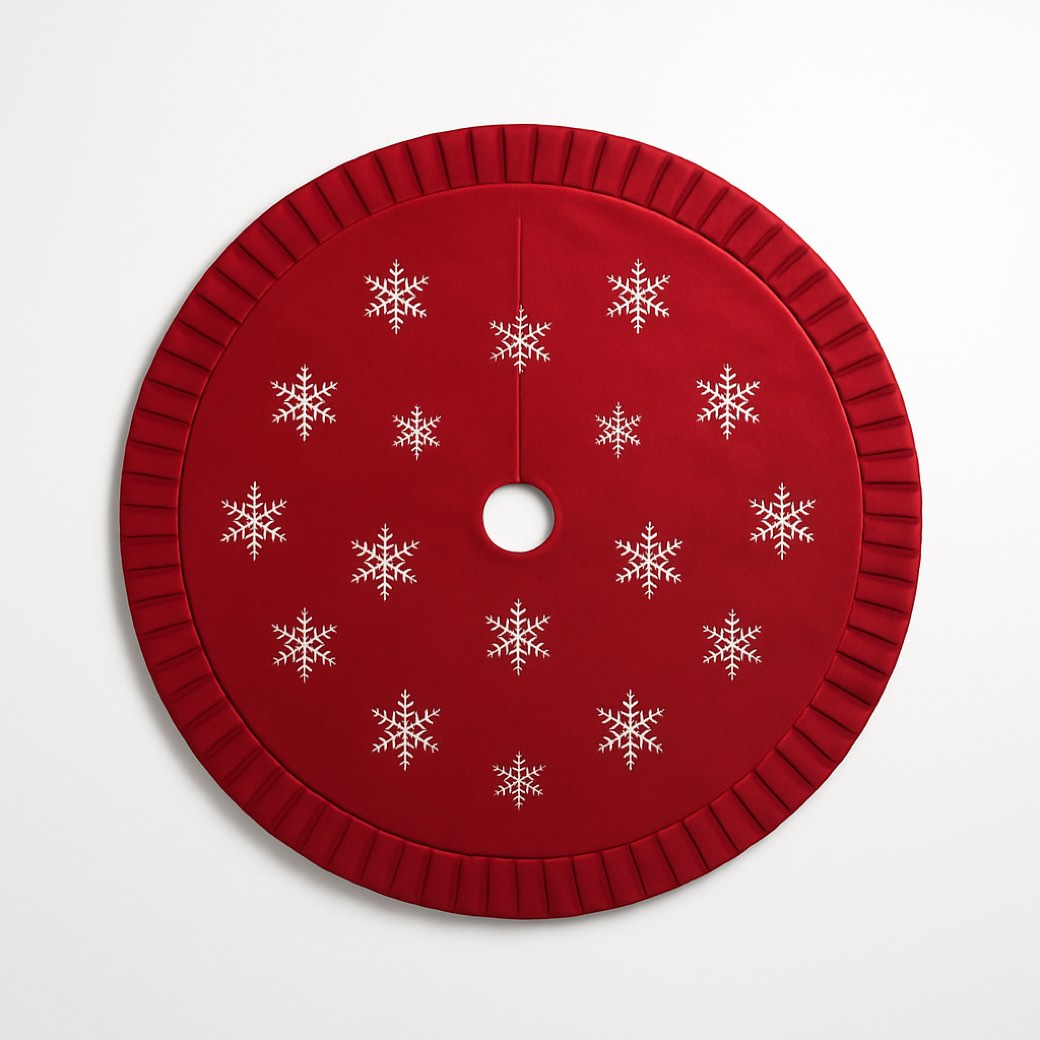 Faldón de árbol rojo, bordado de copo de nieve · 152 cm — faldones de árbol de Galería Navidad