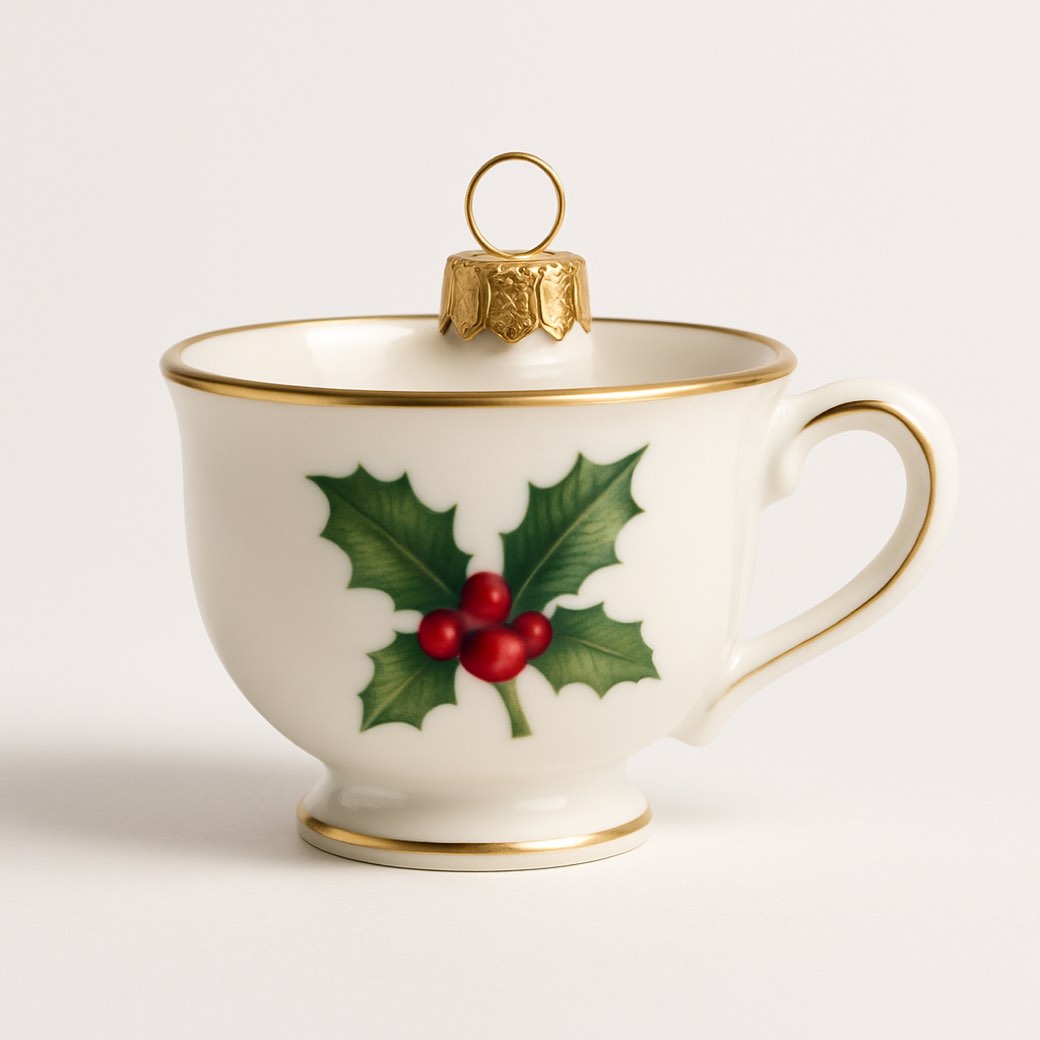 Ornamento de porcelana, de acebo — ornamentos de porcelana de Galería Navidad