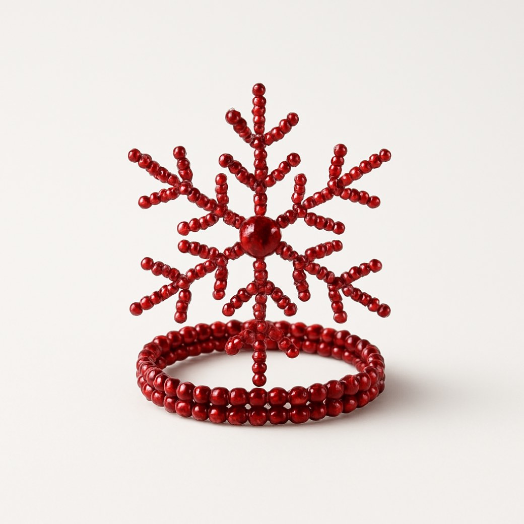 Servilletero rojo de cuentas, de copo de nieve — servilleteros de Galería Navidad